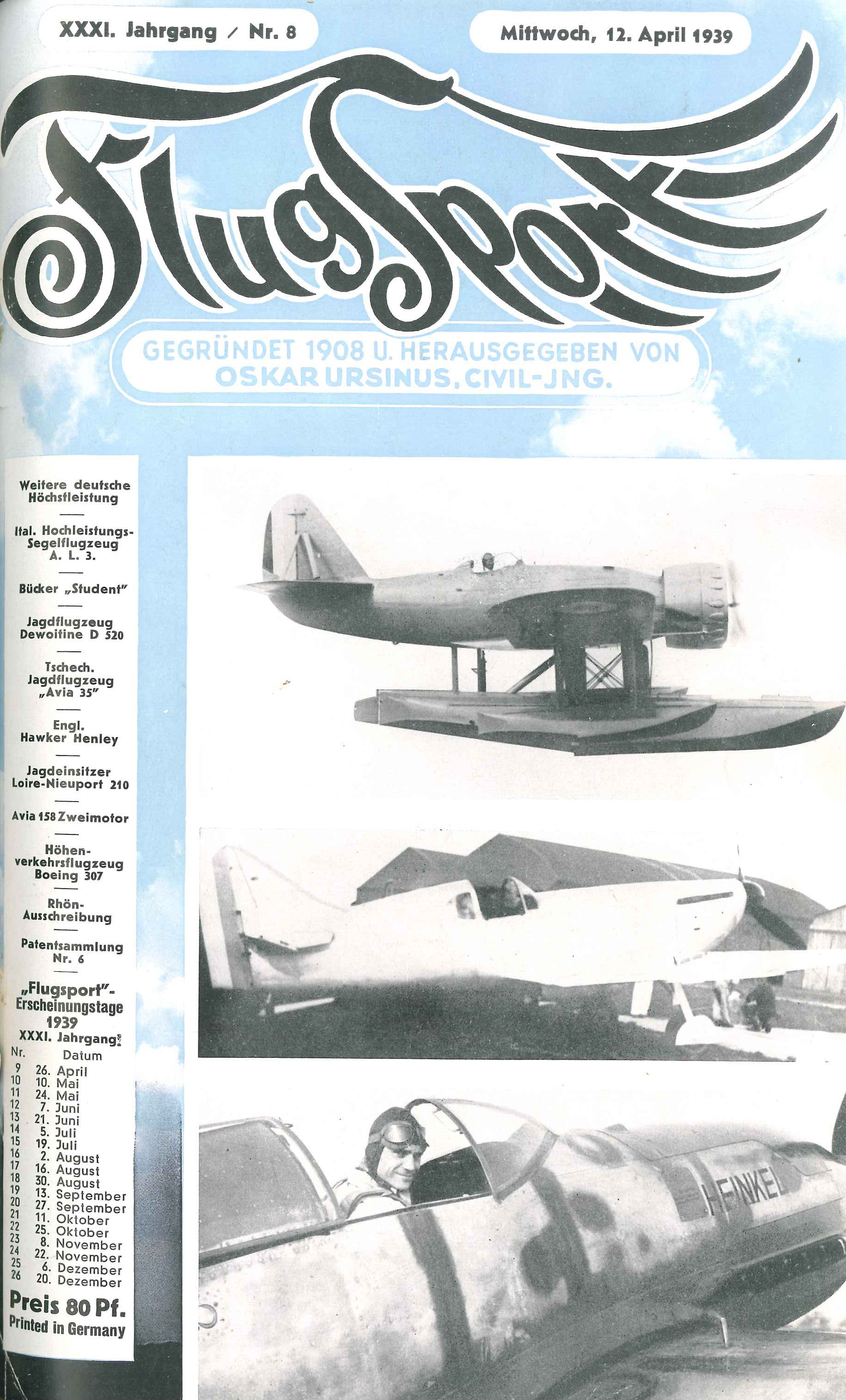 Flugsport 1939 - Heft 8/1939