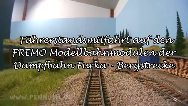 Modelleisenbahn FREMO Module der Dampfbahn Furka Bergstrecke im Bahnsteig Holtmann