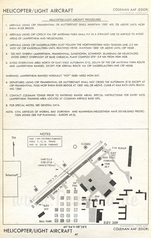 Mannheim Coleman Flughafen Aerodrome Chart (Militärflugplatz)