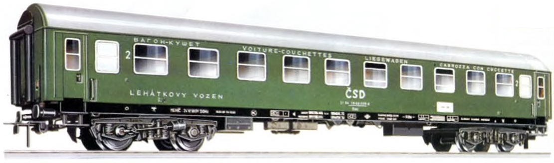 PIKO Schnellzugwagen. Československé státní dráhy, ČSD. 426/70 Modell des Liegewagens der Tschechoslowakischen Staatsbahnen (ČSD), beleuchtet, LüP: 250 mm