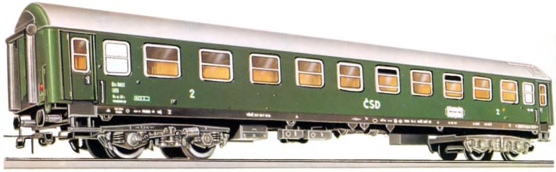 PIKO Schnellzugwagen. Československé státní dráhy, ČSD. 426/54 Modell des Schnellzugwagens der Tschechoslowakischen Staatsbahnen (ČSD), 2. Klasse, beleuchtet, LüP: 250 mm