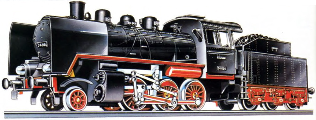 PIKO Dampflok. 190/EM 10 Modell der Personenzuglokomotive BR 24 der DR. Achsfolge 1 C, LüP: 200 mm. Vorbildgetreue Ausführung in allen Details, Farbgebung und Beschriftung. Alle drei Kuppelachsen angetrieben. Stirnlampen beleuchtet.