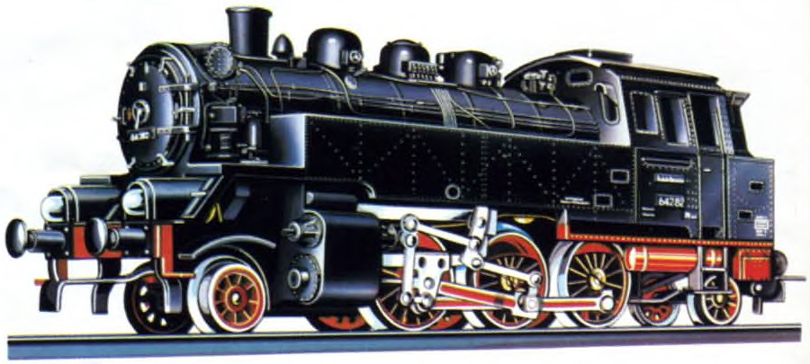 PIKO Dampflok. 190/EM 11 Modell der Personenzugtenderlokomotive BR 64 der DR. Achsfolge 1'C1', LüP: 145 mm. Vorbildgetreue Ausführung in allen Details, Farbgebung und Beschriftung. Stirnlampen beleuchtet. Alle drei Kuppelachsen angetrieben.