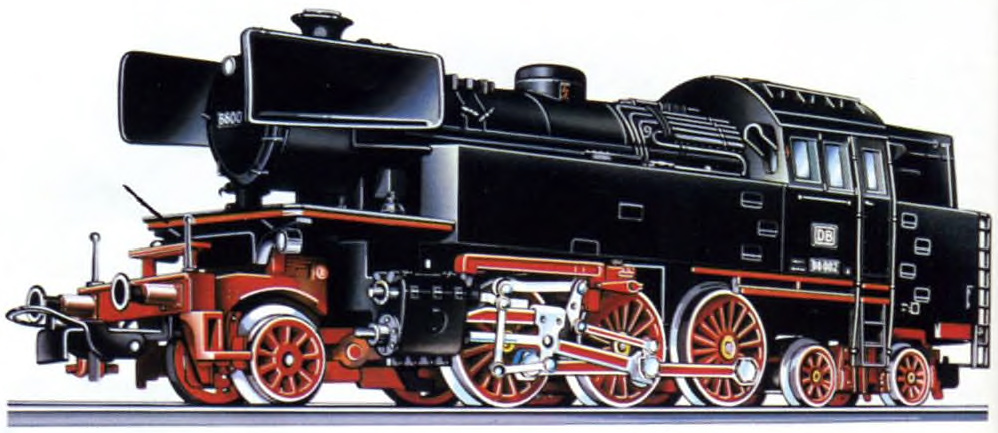 PIKO Dampflok. 5/6301 Modell der Personenzugtenderlokomotive BR 66 der DB. Achsfolge 1'C2'. LüP: 170 mm. Vorbildgetreue Ausführung in allen Details, Farbgebung und Beschriftung. Viele Einzelheiten gesondert angebracht, Steuerteile genau nachgebildet. Alle drei Kuppelachsen angetrieben.