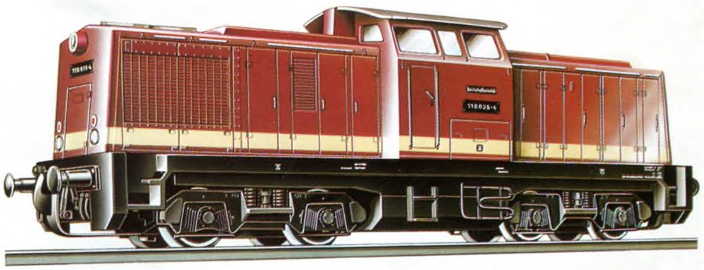 PIKO Diesel-Lokomotive. 190/EM 18 Modell der Diesellokomotive BR 110 der DR. Achsfolge B'B'. LüP: 160 mm. Vorbildgetreue Ausführung in allen Details, Farbgebung und Beschriftung, technische Ausführung wie Modell 190/EM 17.