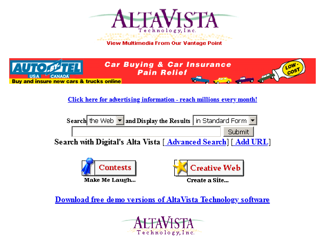 Screenshot Altavista, Oktober 1996