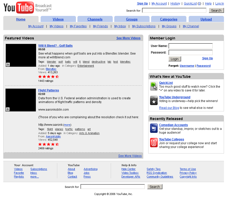 Screenshot YouTube, April 2006