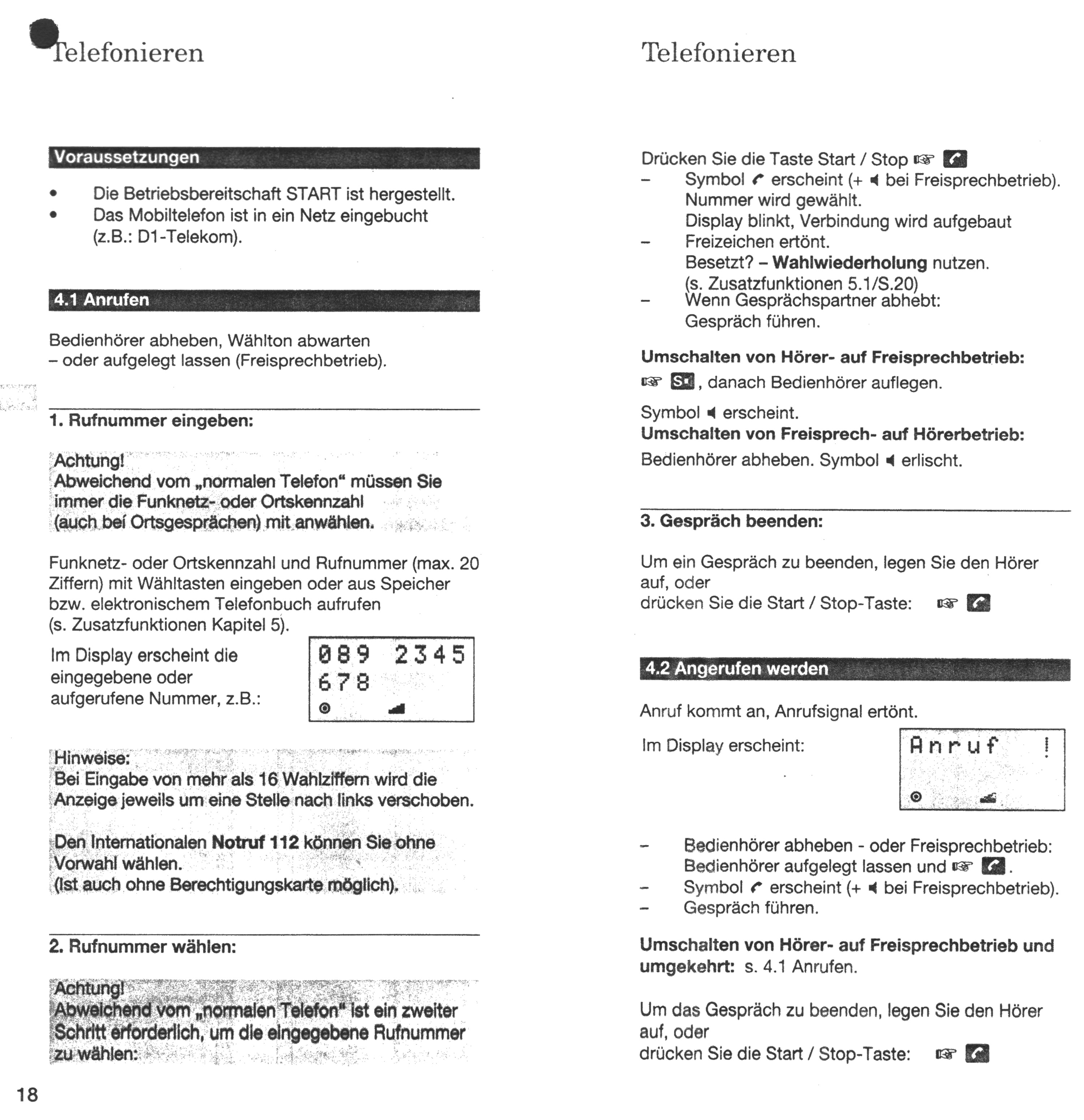 Bedienungsanleitung (deutsch) für Siemens P1 Mobiltelefon und Telekom D1-314 Autotelefon (Anleitung)