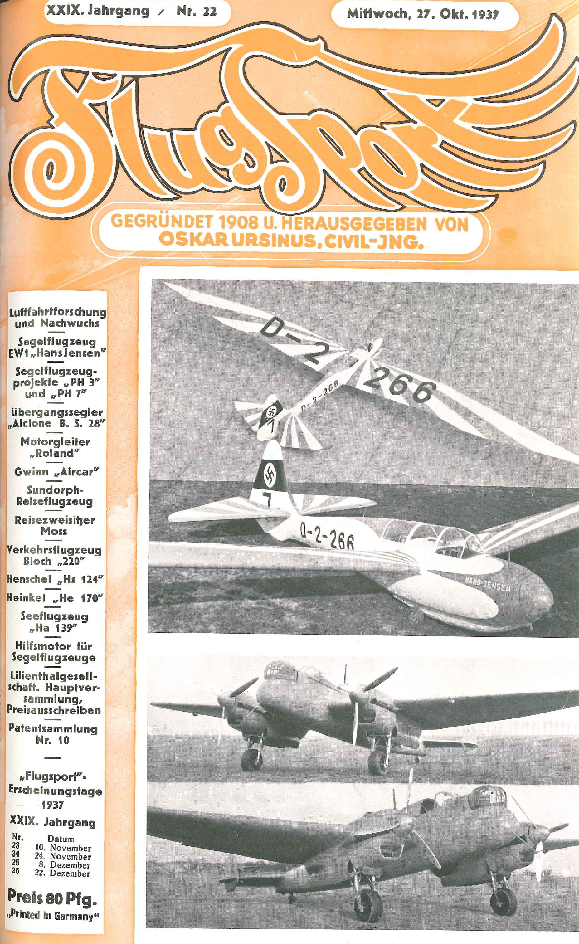 Flugsport 1937 - Heft 22/1937