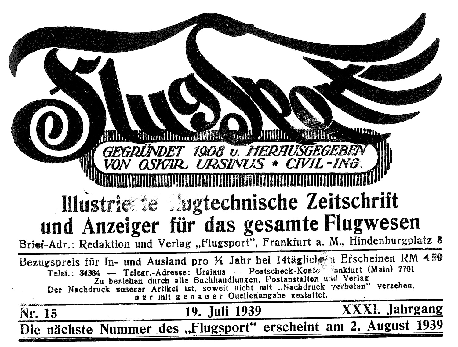 Flugsport 1939 - Heft 15/1939