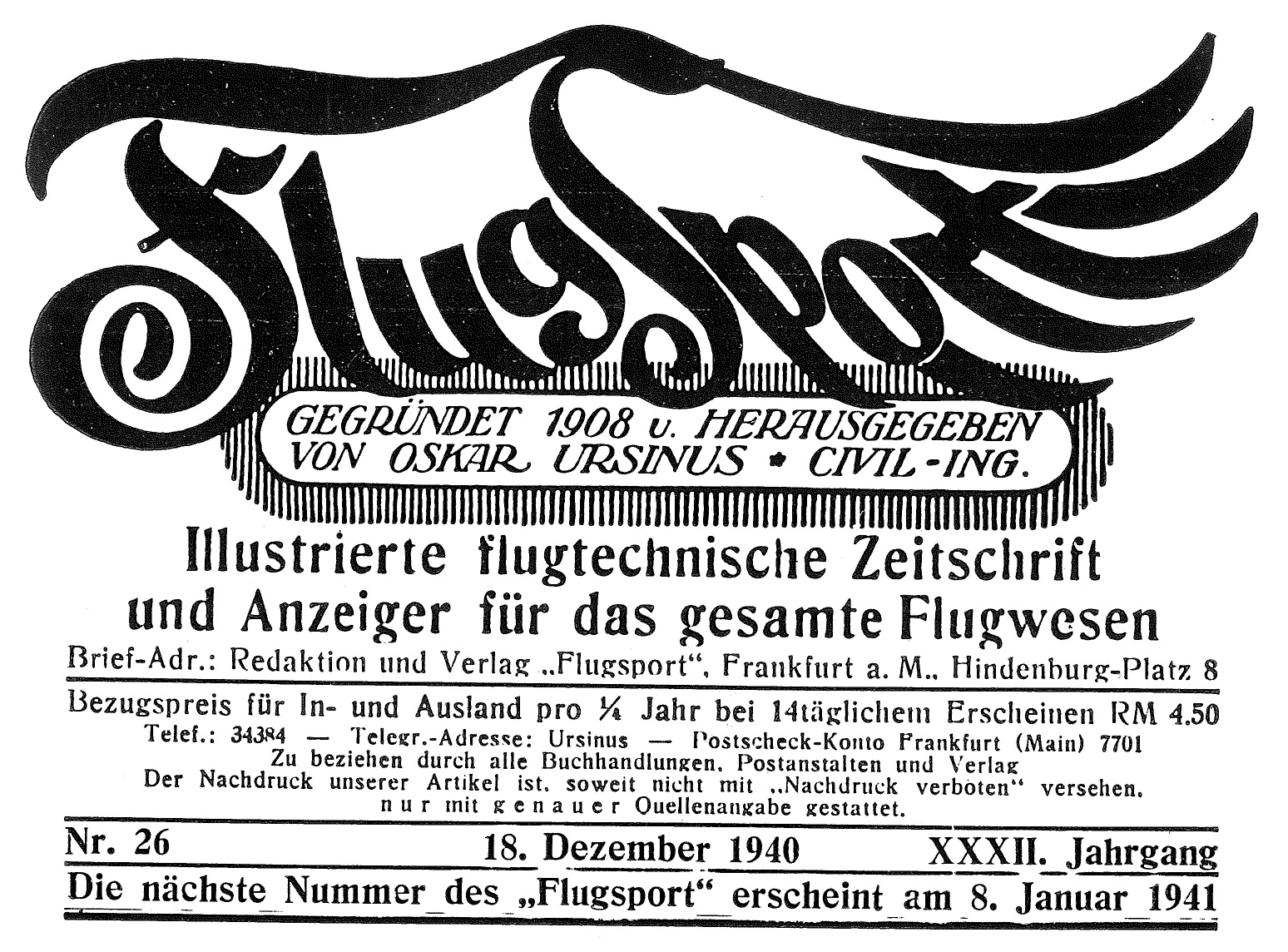 Flugsport 1940 - Heft 26/1940