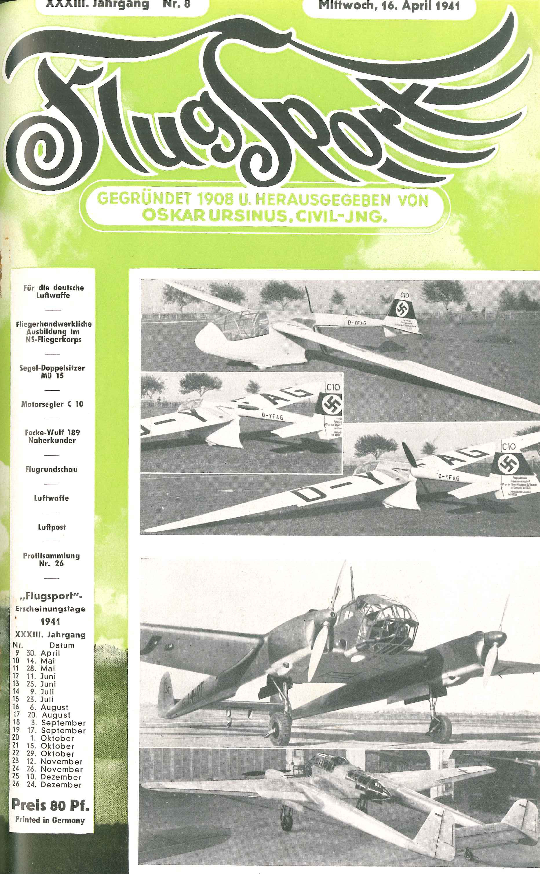 Flugsport 1941 - Heft 8/1941