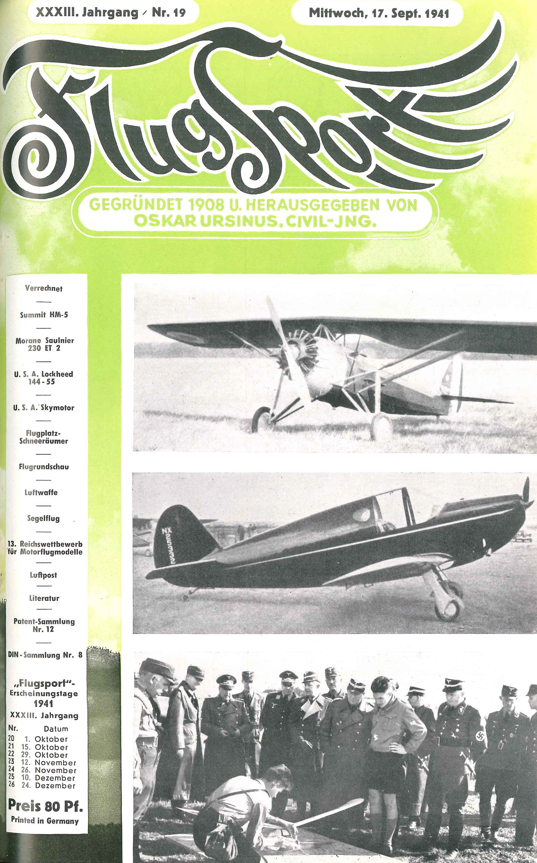 Flugsport 1941 - Heft 19/1941