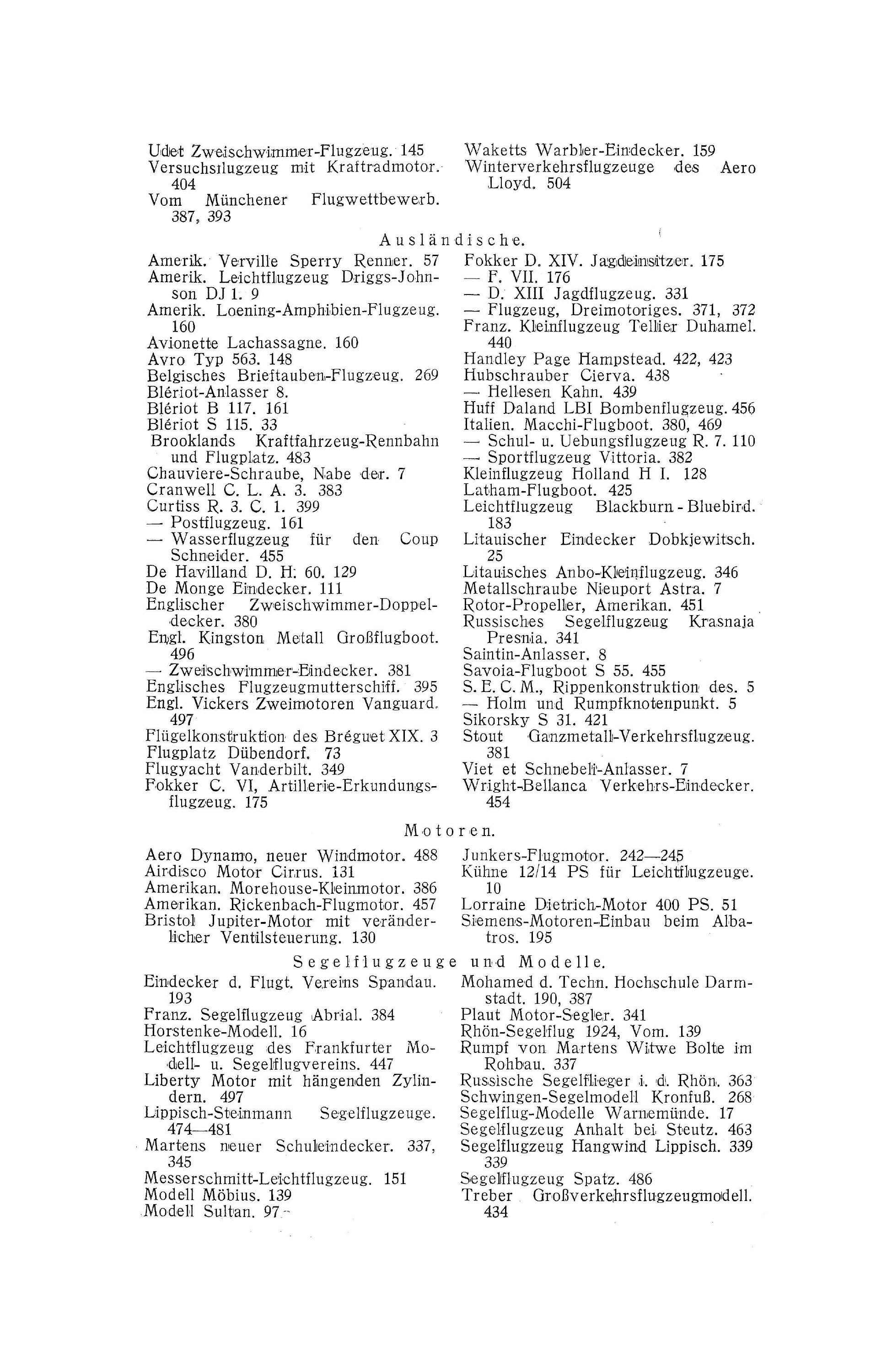 Sachregister und Inhaltsverzeichnis der Zeitschrift Flugsport 1925