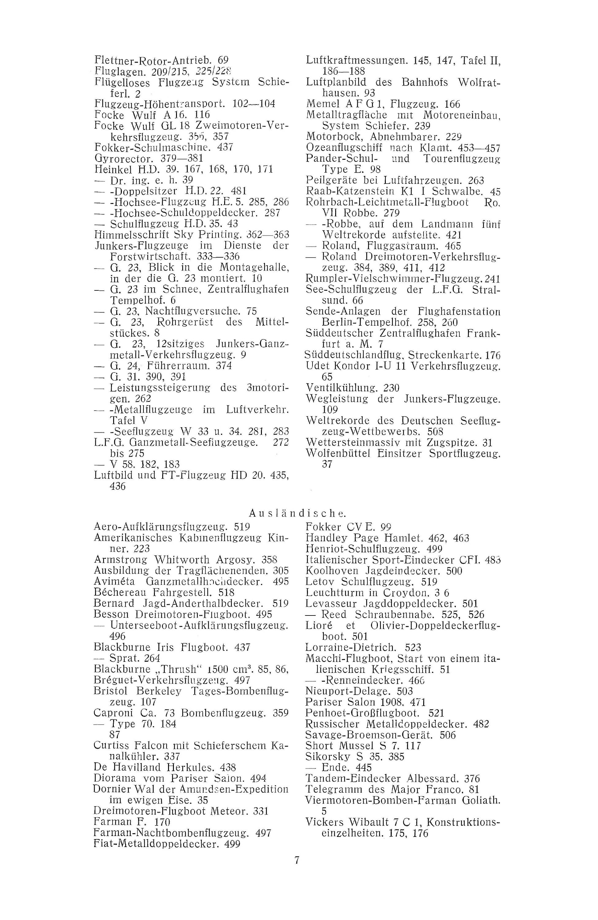 Sachregister und Inhaltsverzeichnis der Zeitschrift Flugsport 1926