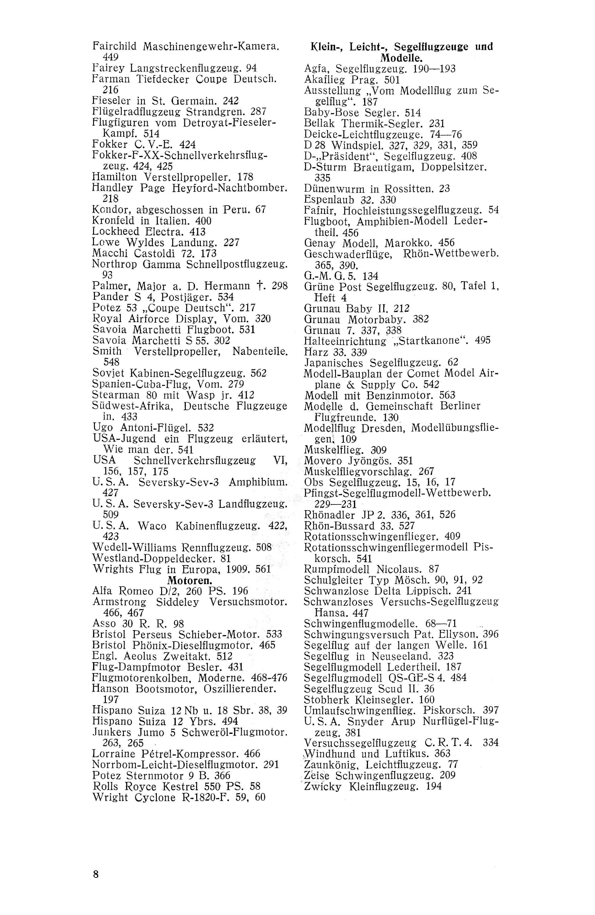 Sachregister und Inhaltsverzeichnis der Zeitschrift Flugsport 1933