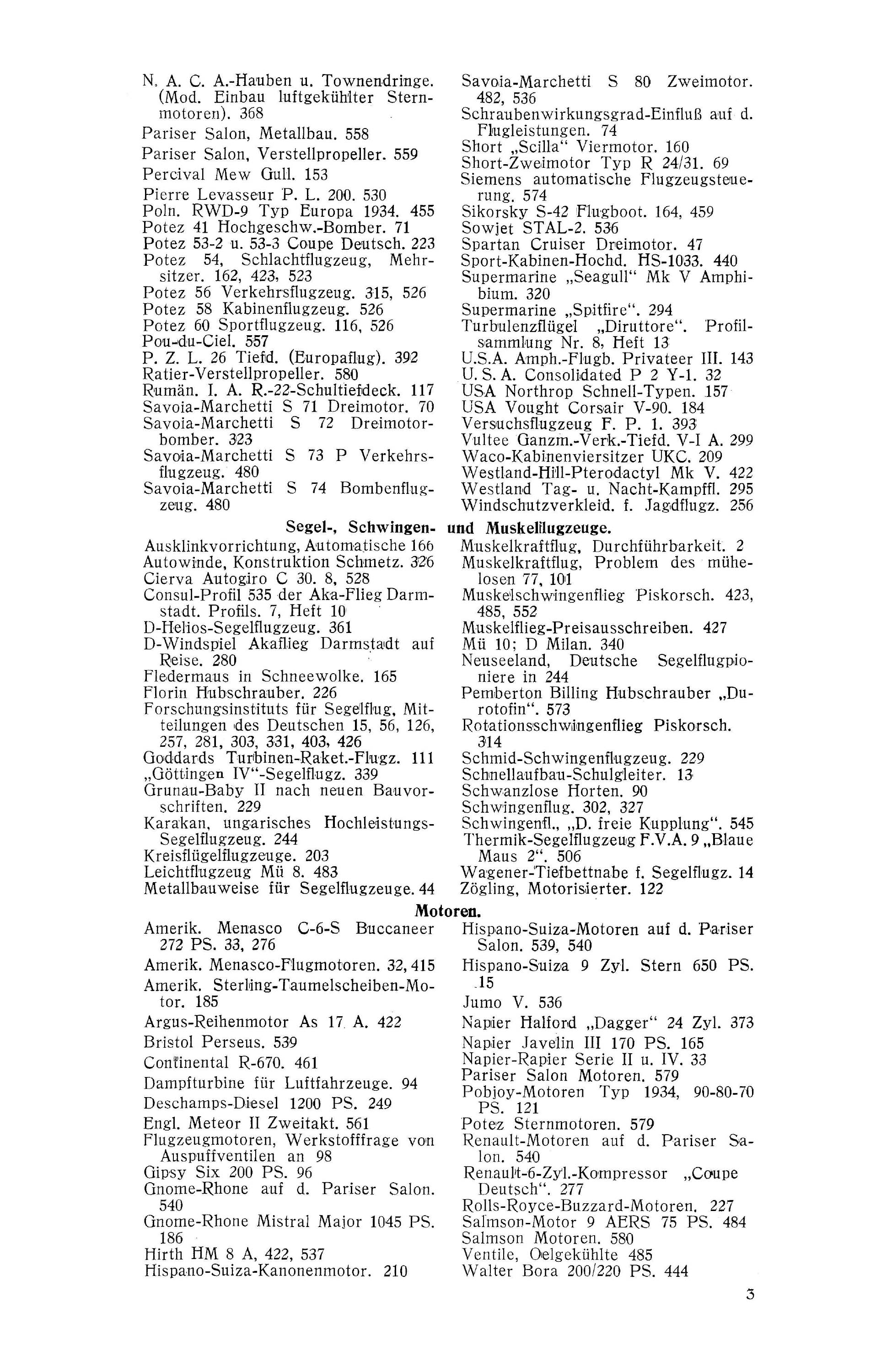 Sachregister und Inhaltsverzeichnis der Zeitschrift Flugsport 1934