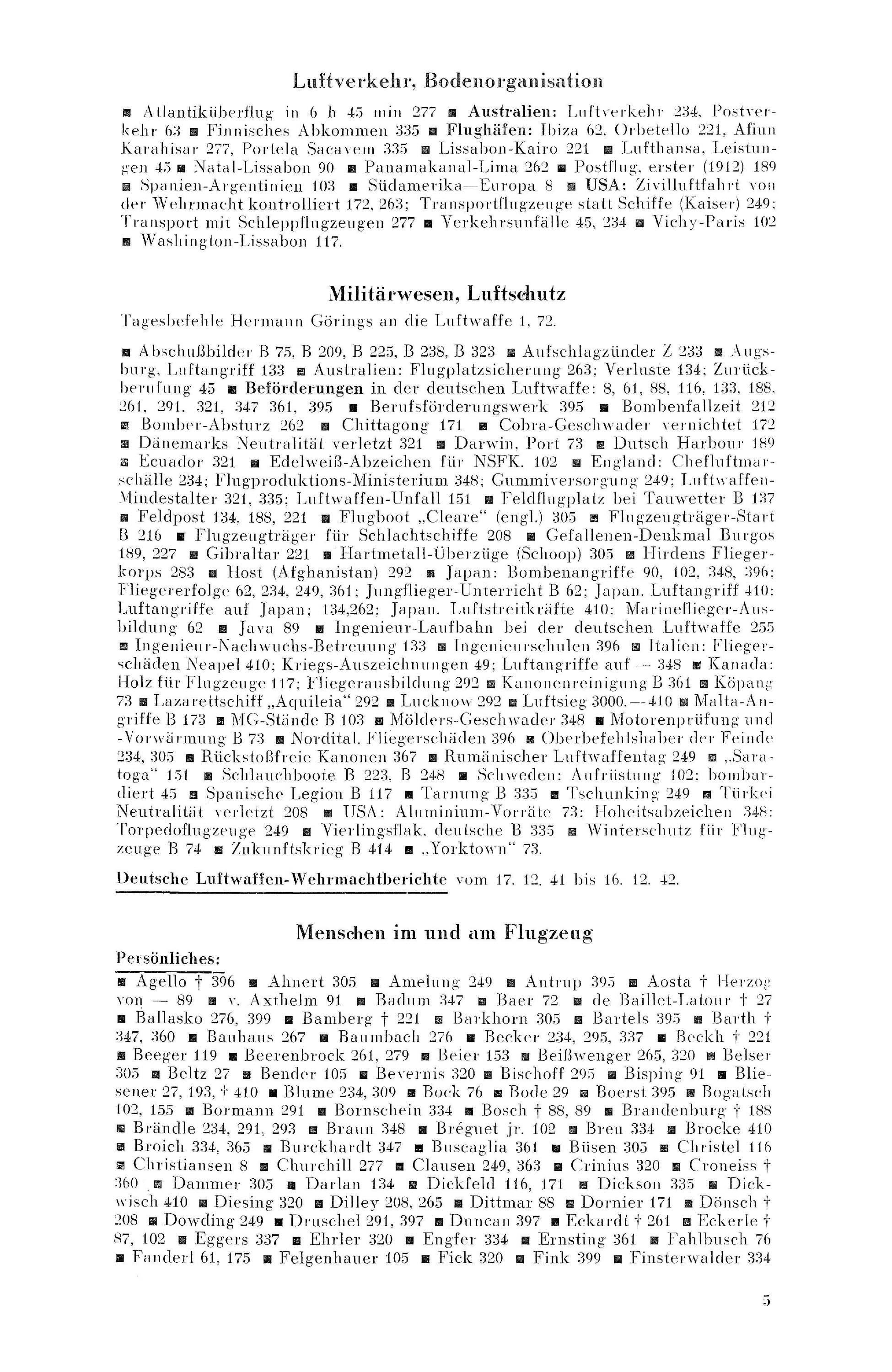Sachregister und Inhaltsverzeichnis der Zeitschrift Flugsport 1942