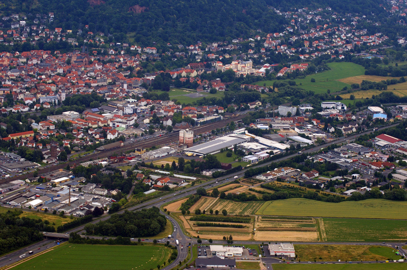 Blick auf den Bahnhof von Gelnhausen
