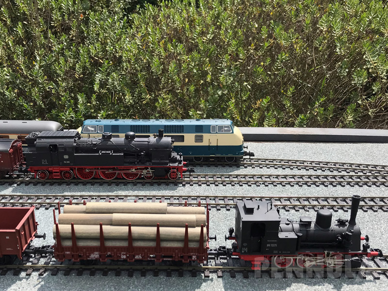 Modelleisenbahn von Märklin in Spur 1 als Gartenbahn mit schönen Dampflokomotiven