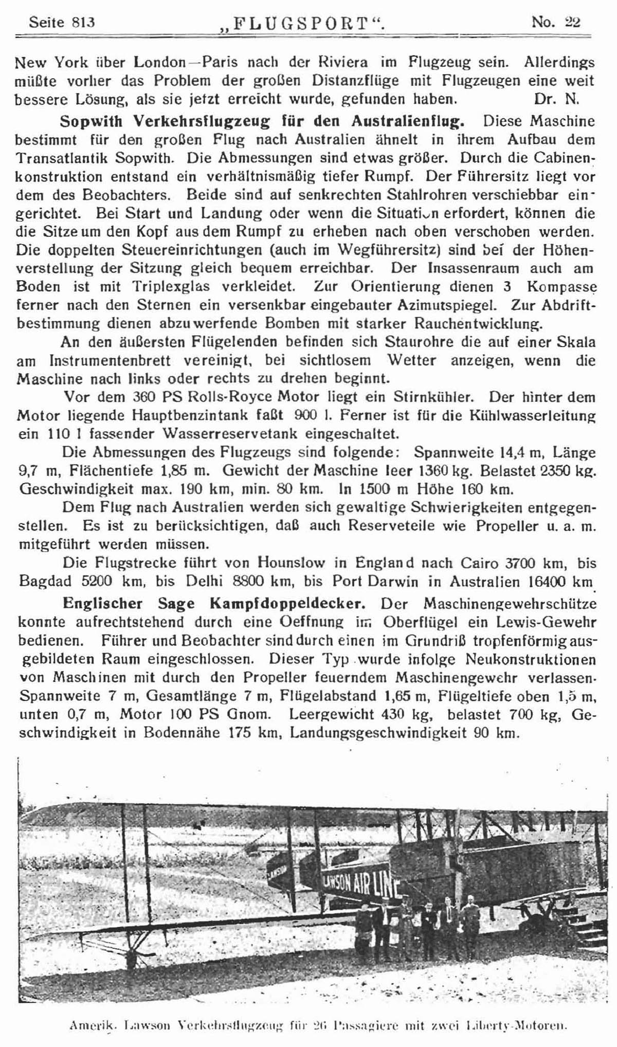Leseprobe Zeitschrift Flugsport vom 29. Oktober 1919