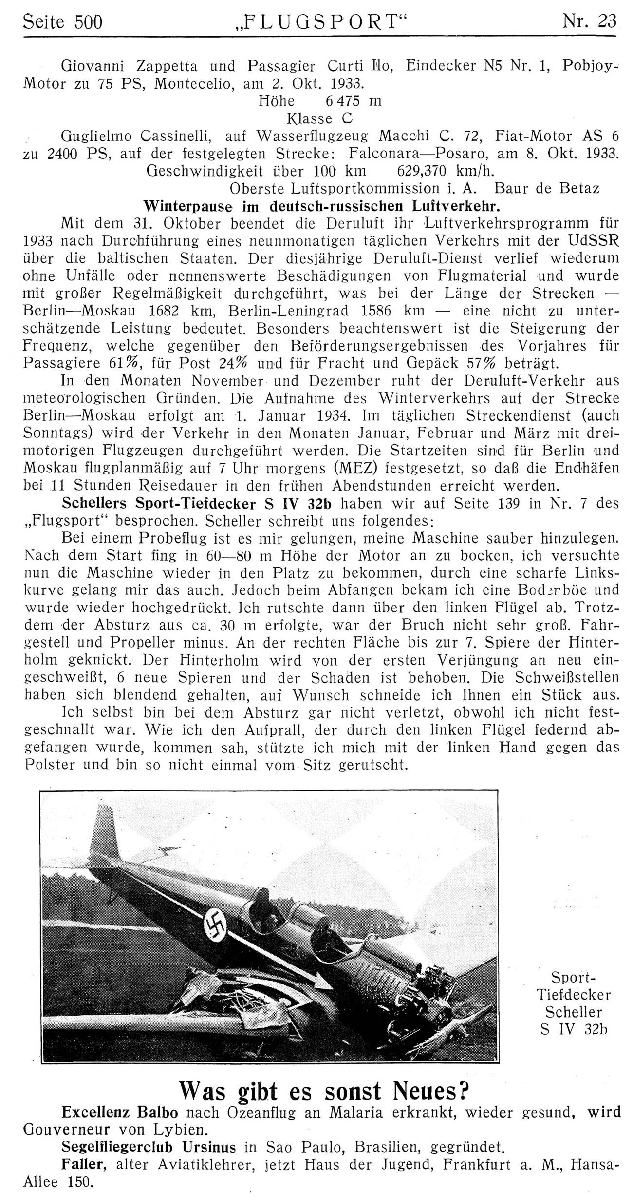Leseprobe Zeitschrift Flugsport vom 8. November 1933