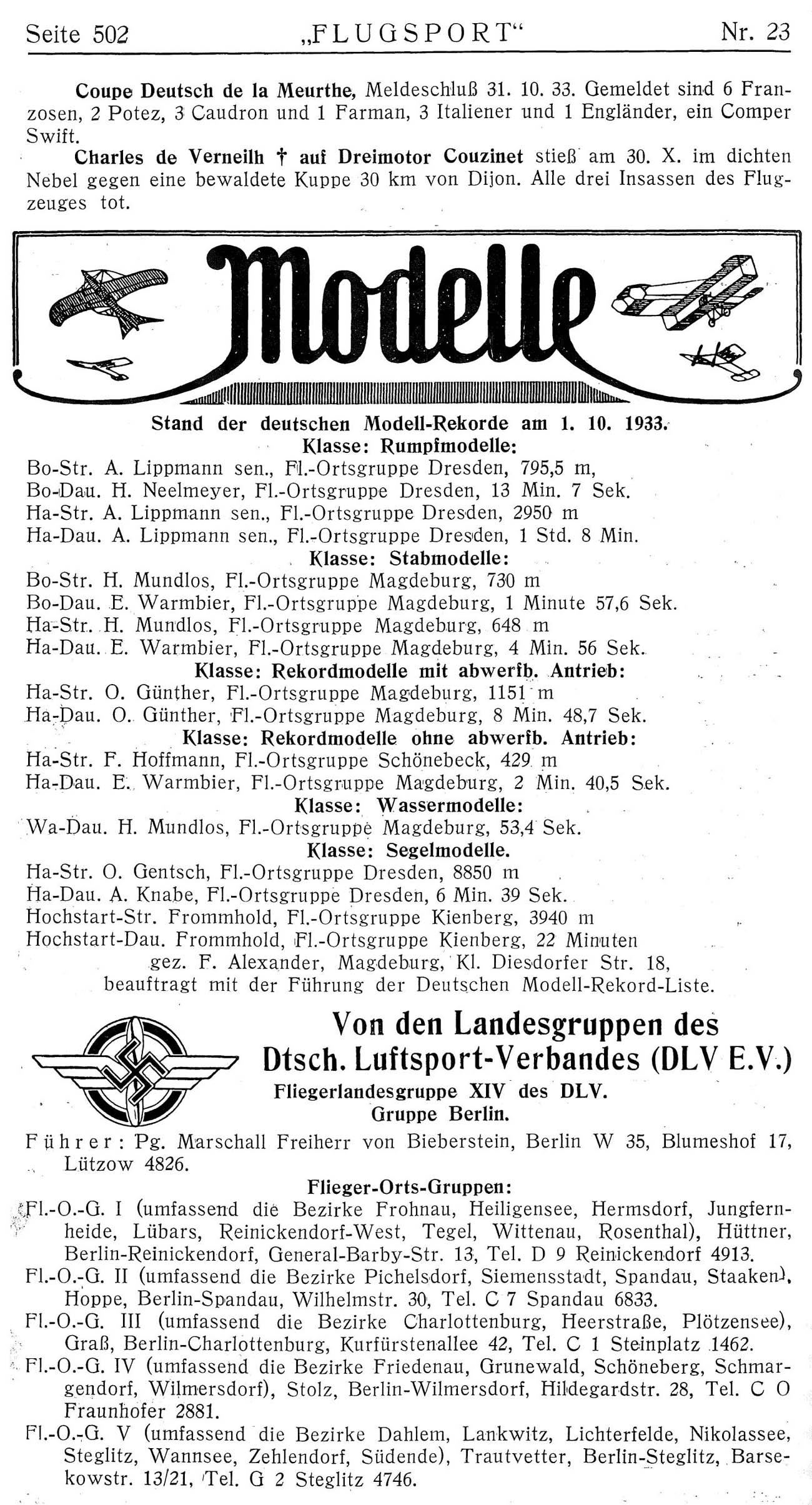 Leseprobe Zeitschrift Flugsport vom 8. November 1933